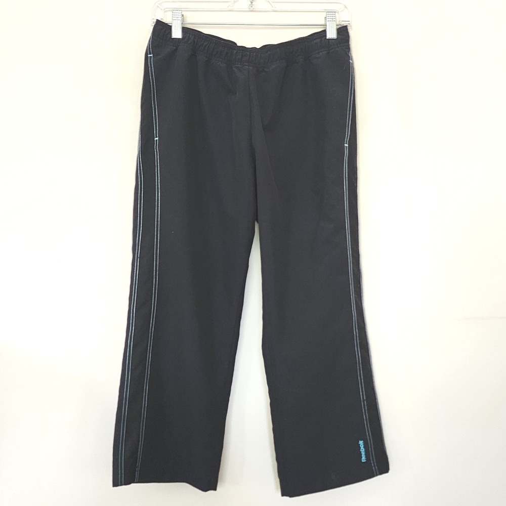 Reebok Womens Track Pants Black Turquoise Mesh Side Panels‎ S Sporty Athleisure